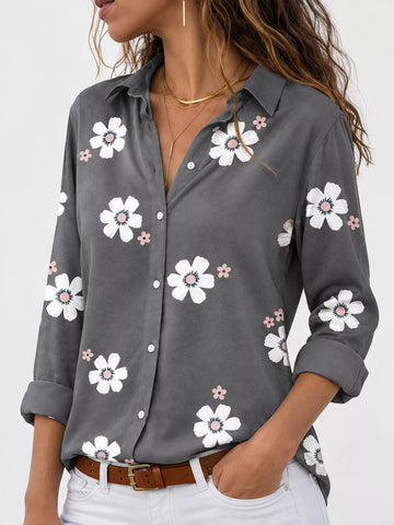 Full Size Floral Print Button-Down Casual Shirt Plus Size