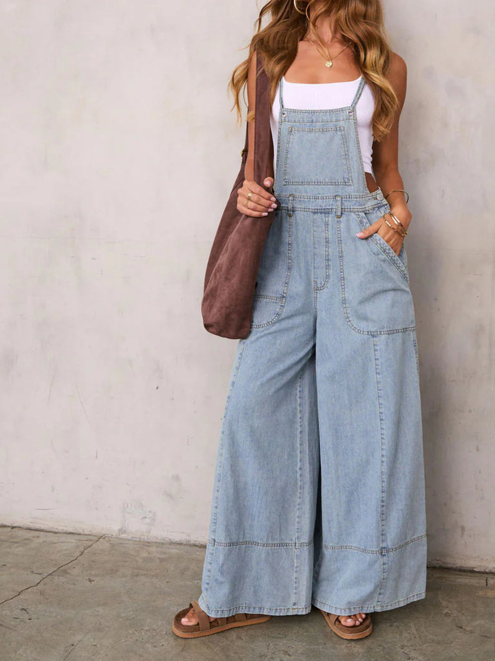 Relaxed Fit Wide Leg Denim Overalls