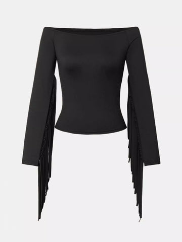 Off-Shoulder Fringe Sleeve T-Shirt