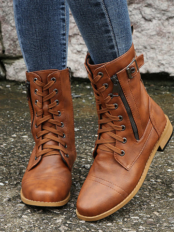 Lace Up Boots with Side Zipper