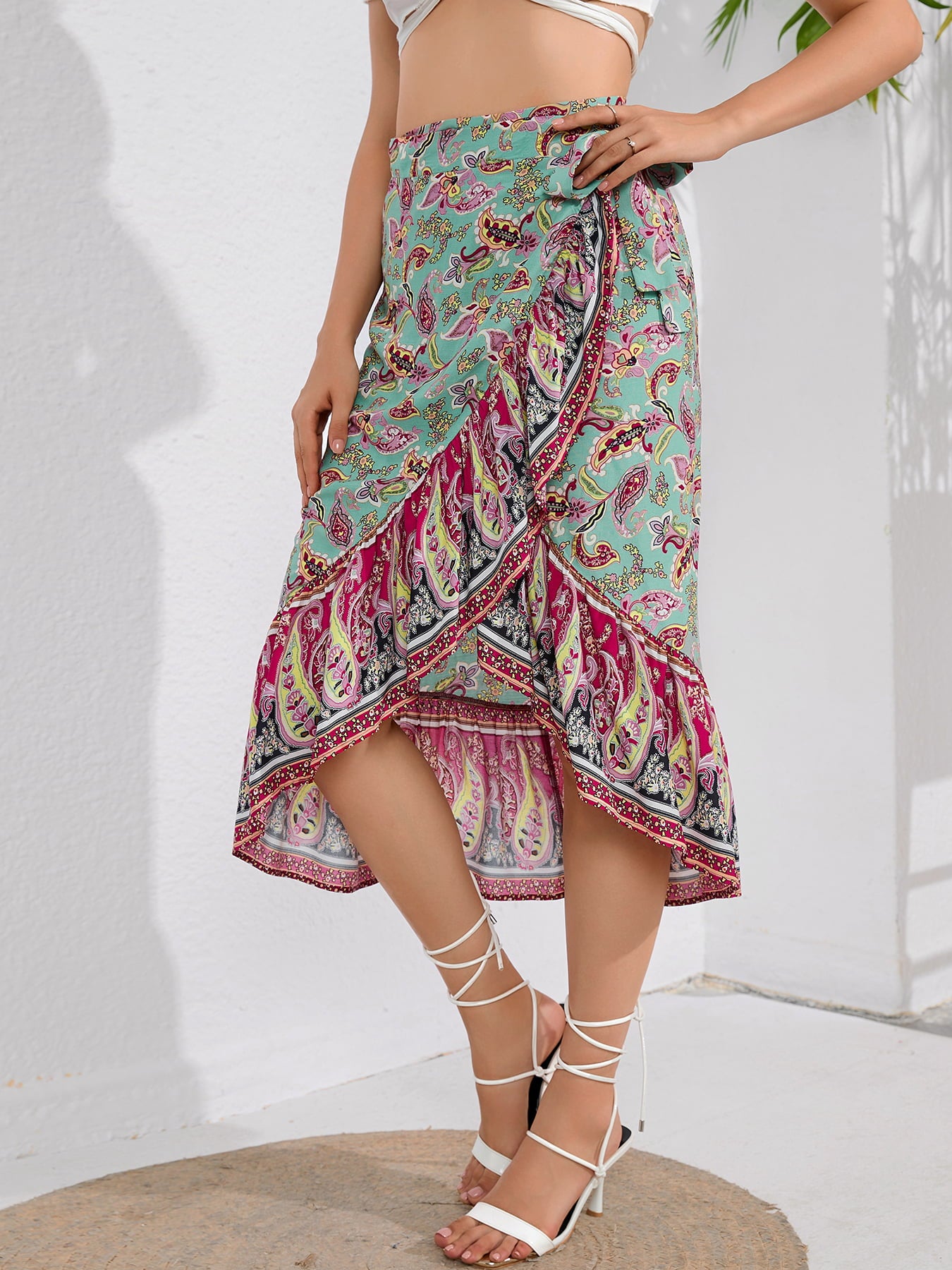 Tie Waistband Flounce Hem Midi Skirt selected from Skirt Story for Skirt Story: Movement, Shape, and Soft-Glam Energy