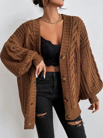 Cable Knit Button-Down Cardigan