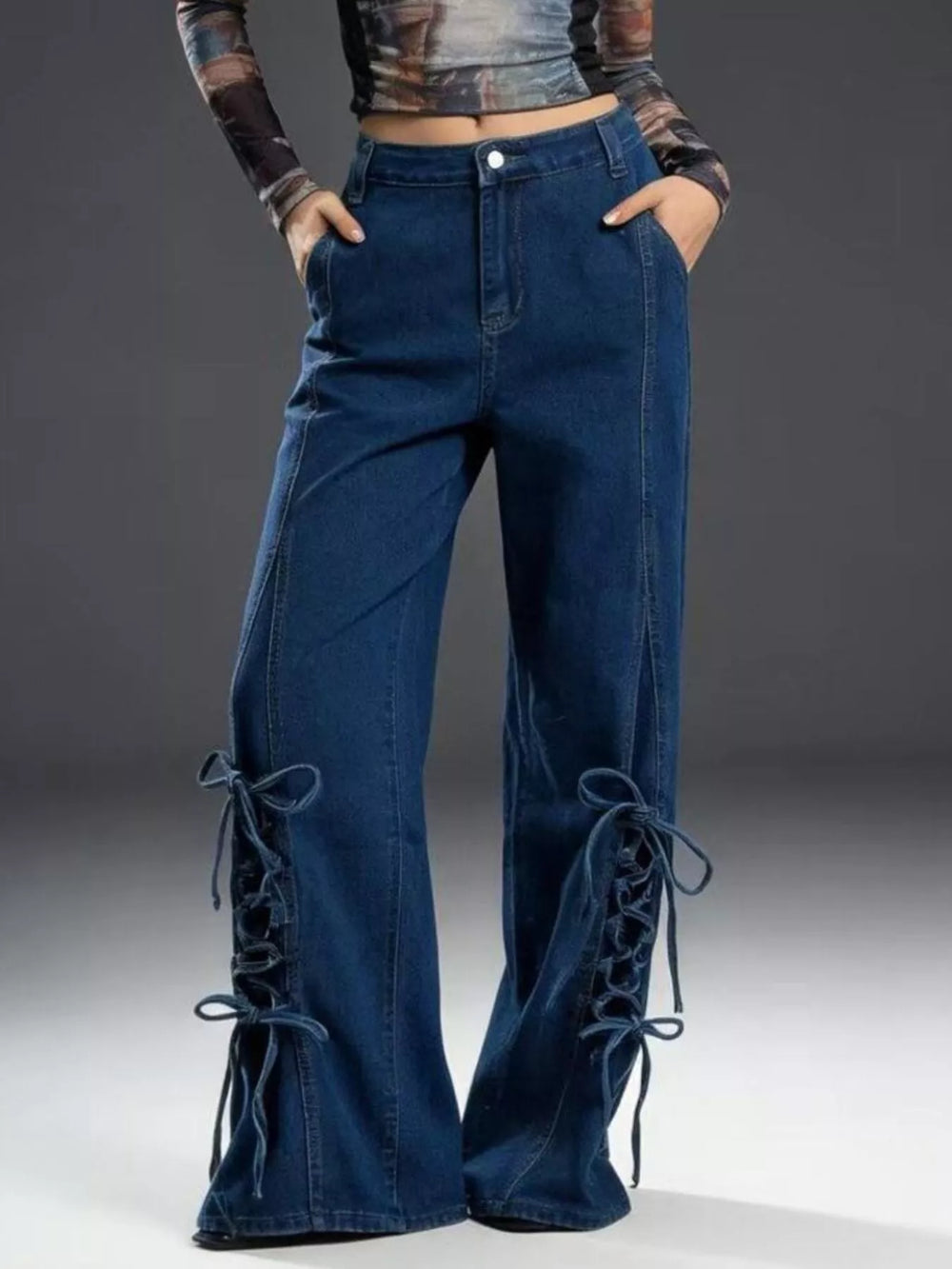 Lace Up Wide Leg Jeans