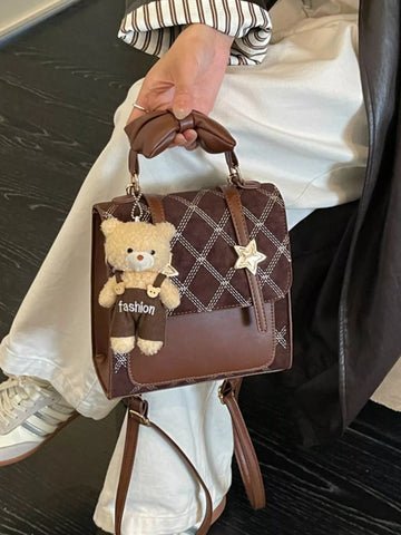Vintage Diamond Pattern Backpack Bag