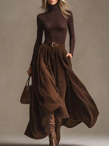 Turtleneck Long Sleeve Top and Maxi Skirt Set
