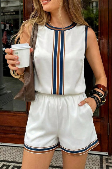 Striped Sleeveless Top and Shorts Set