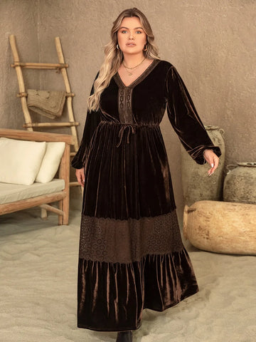 Plus Size V Neck Balloon Sleeve Maxi Dress