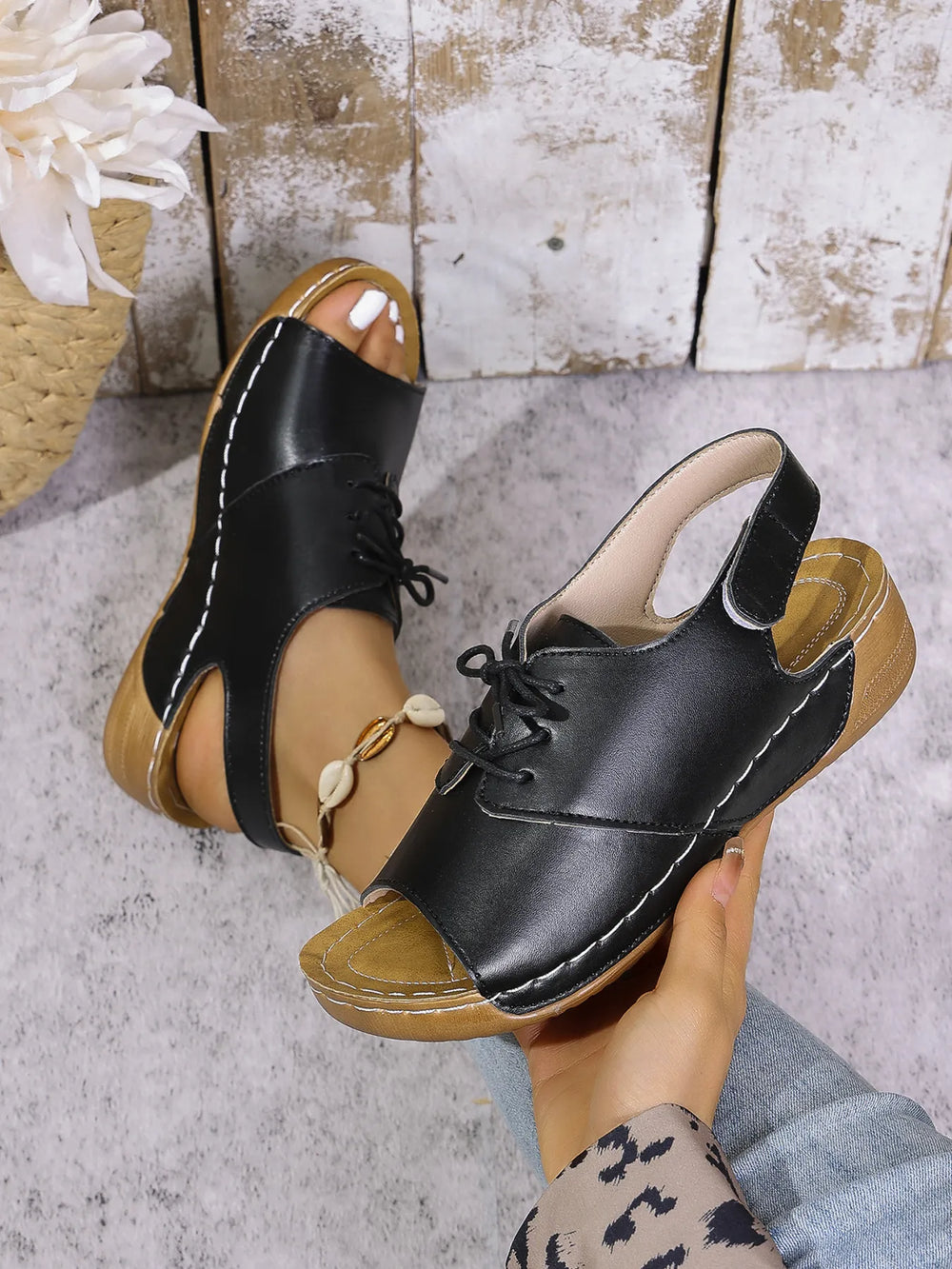 Casual Peep Toe Lace up Comfort Sandals