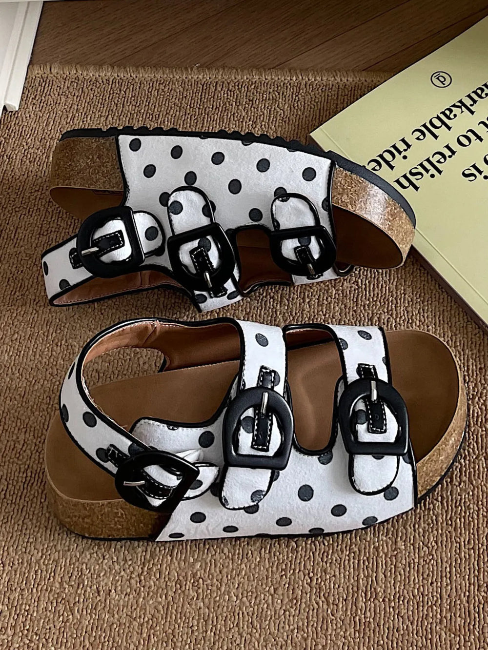 Polka Dot Double Buckle Platform Sandals