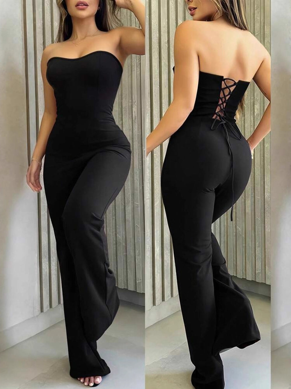 Strapless Lace Up Back Jumpsuit