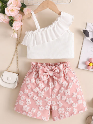 Children's Asymmetrical Neck Top and Shorts Set