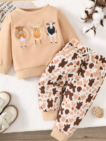 Children's Farm Animal Embroidered Top and Pants Set