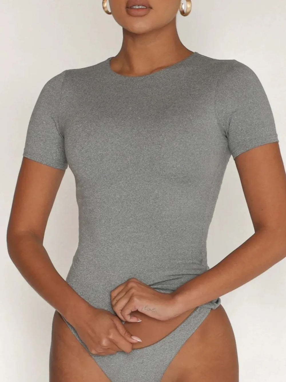 Round Neck Short Sleeve Swim Top