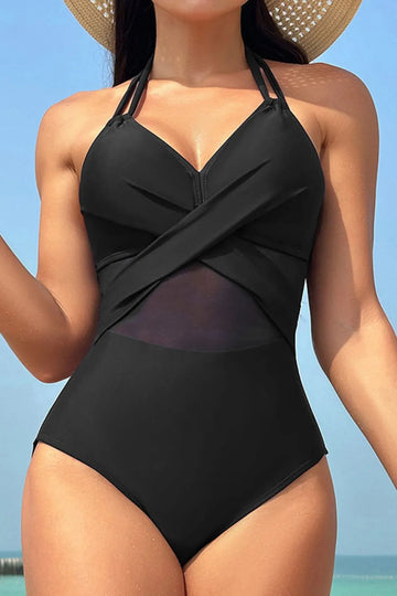 Crisscross Halter Neck One Piece Swimwear