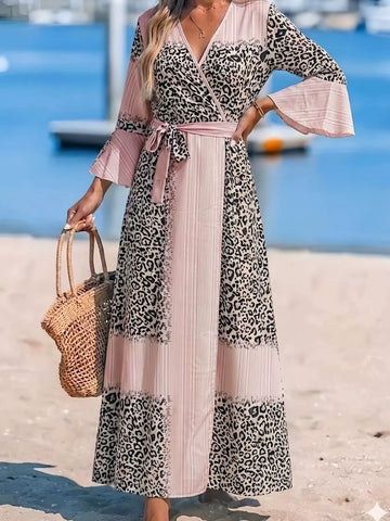 Full Size Leopard Print Patchwork Maxi Dress Plus Size
