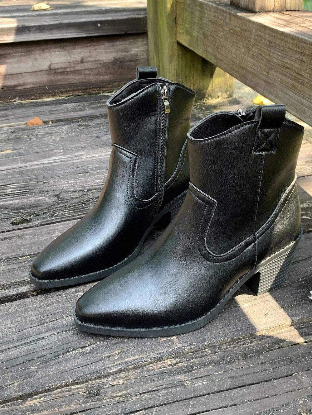 Point Toe Block Heels Boots