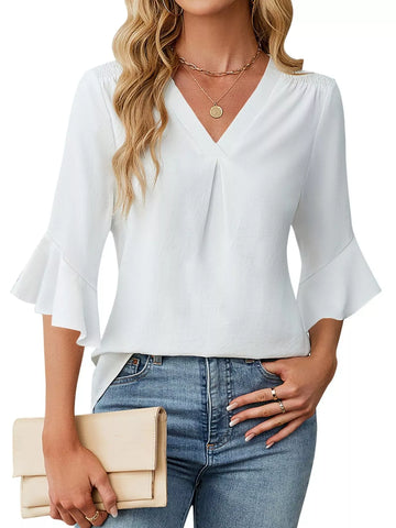 V Neck Ruffle Sleeve Blouse