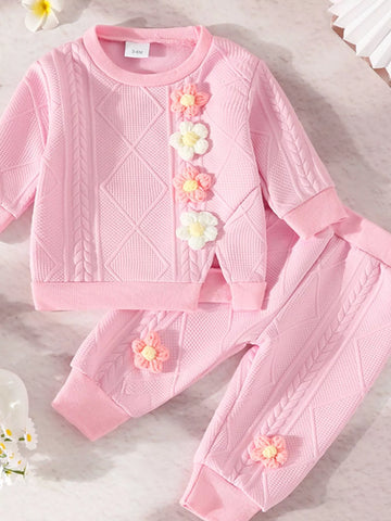 Children's Textured Flower Top and Pants Set
