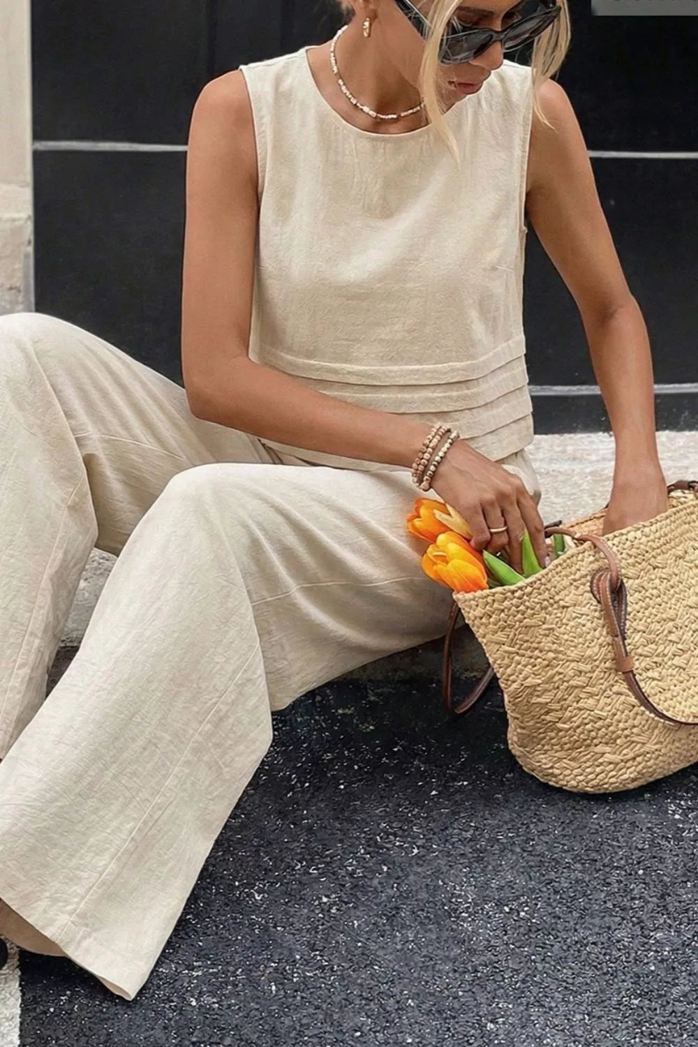 Sleeveless Top and Wide-Leg Pants Set
