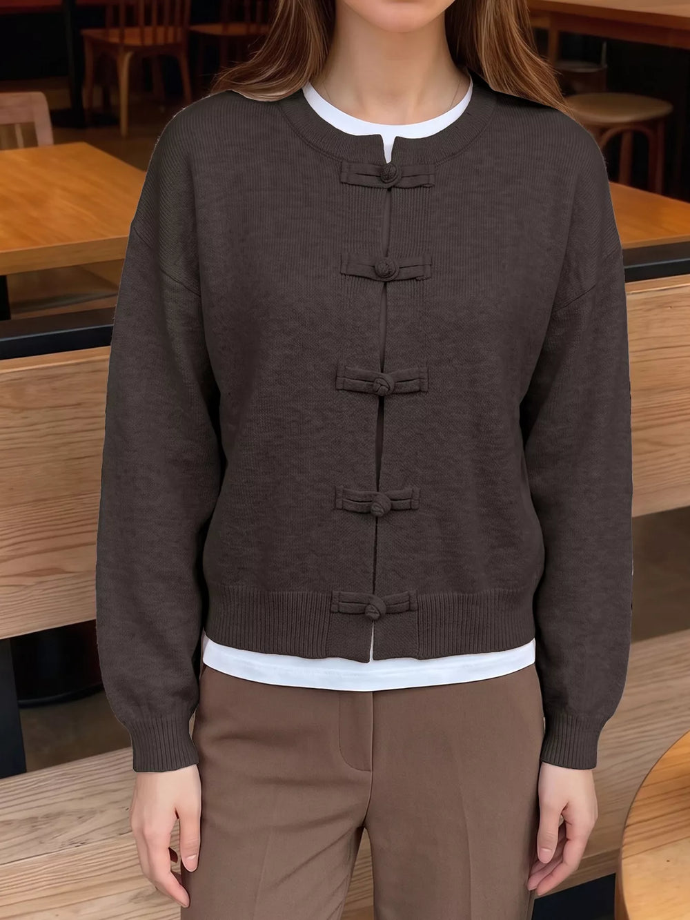 Chinese-Style Button Knit Cardigan