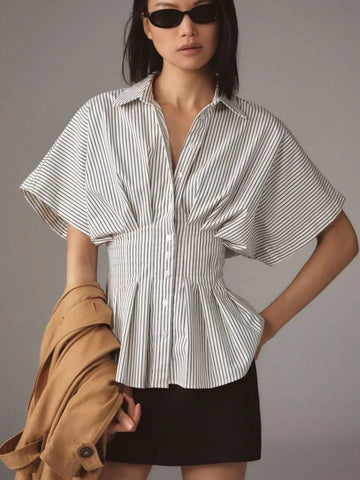 Striped Short Sleeve Button Up Shirt