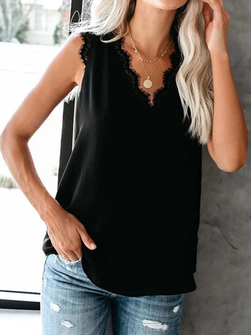 Lace Detail V Neck Tank