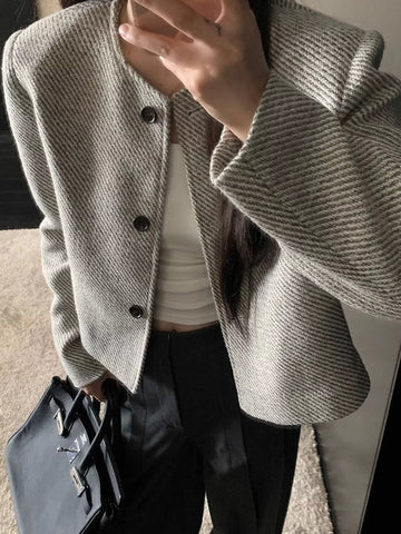 Button Up Tweed Cropped Jacket
