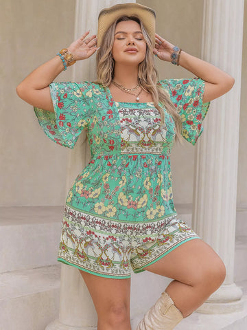 Plus Floral Square Neck Romper