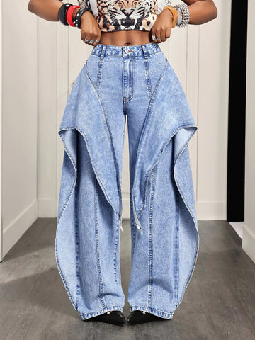 High-Waisted Ruffled Wide-Leg Jeans