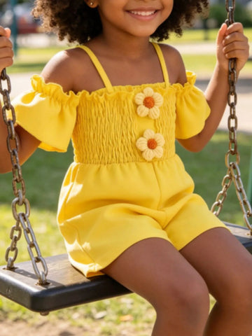 Children's Flower Smocked Short Sleeve Romper