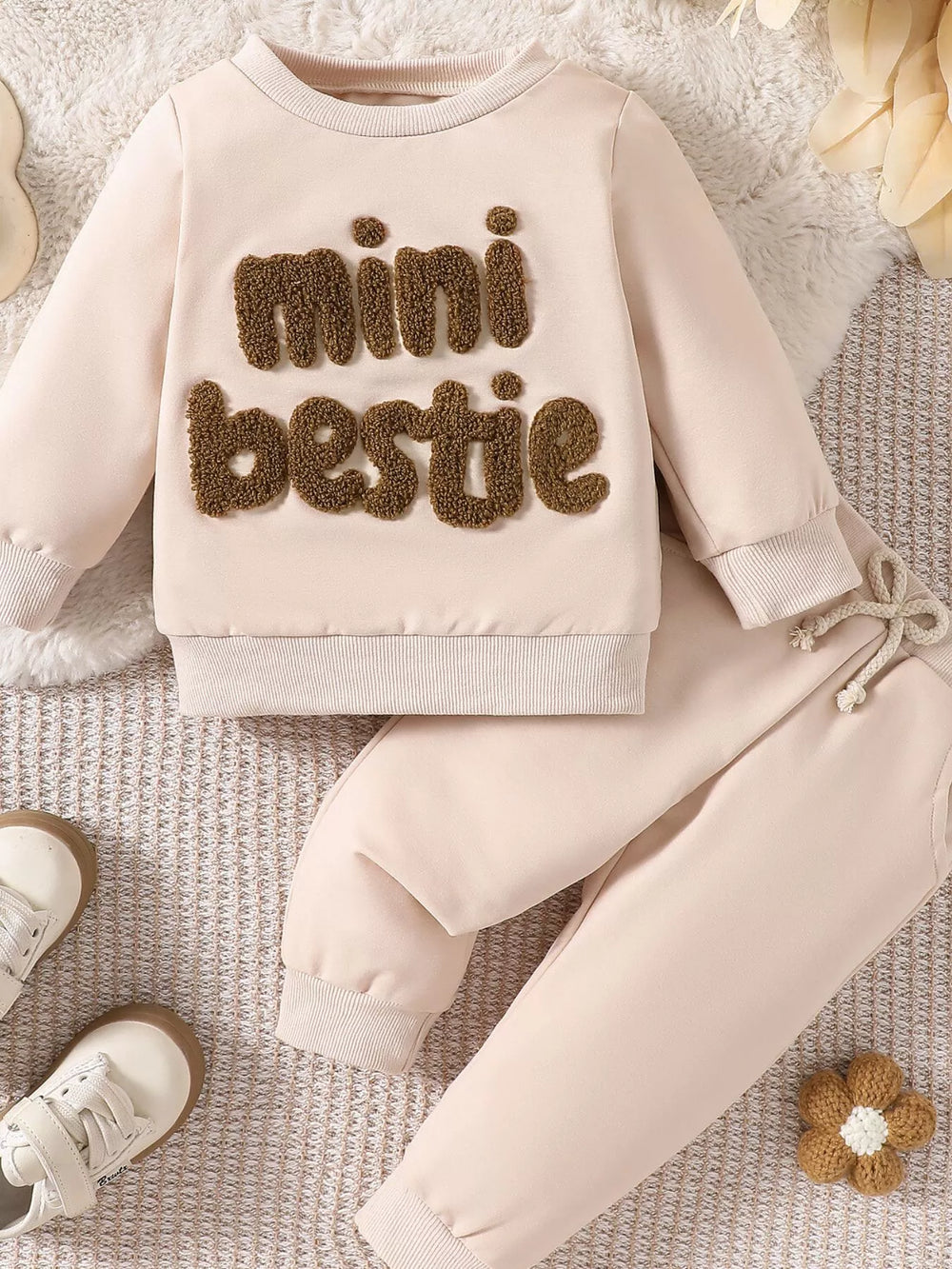 Children's Letter Round Neck Top and Pants Set