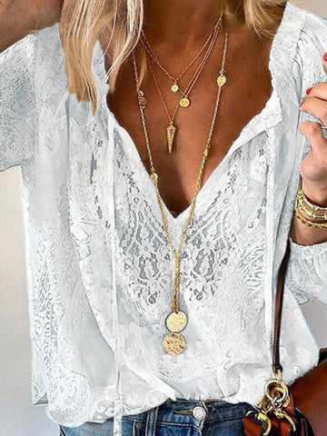Lace Tie Neck Blouse