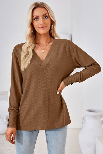 V Neck Long Sleeve Blouse
