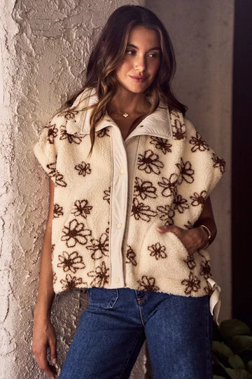 SO ME Flower Sherpa Vest Jacket