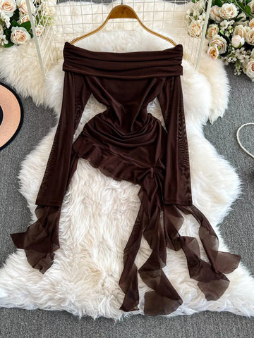 Off-Shoulder Ruffled Mesh Top