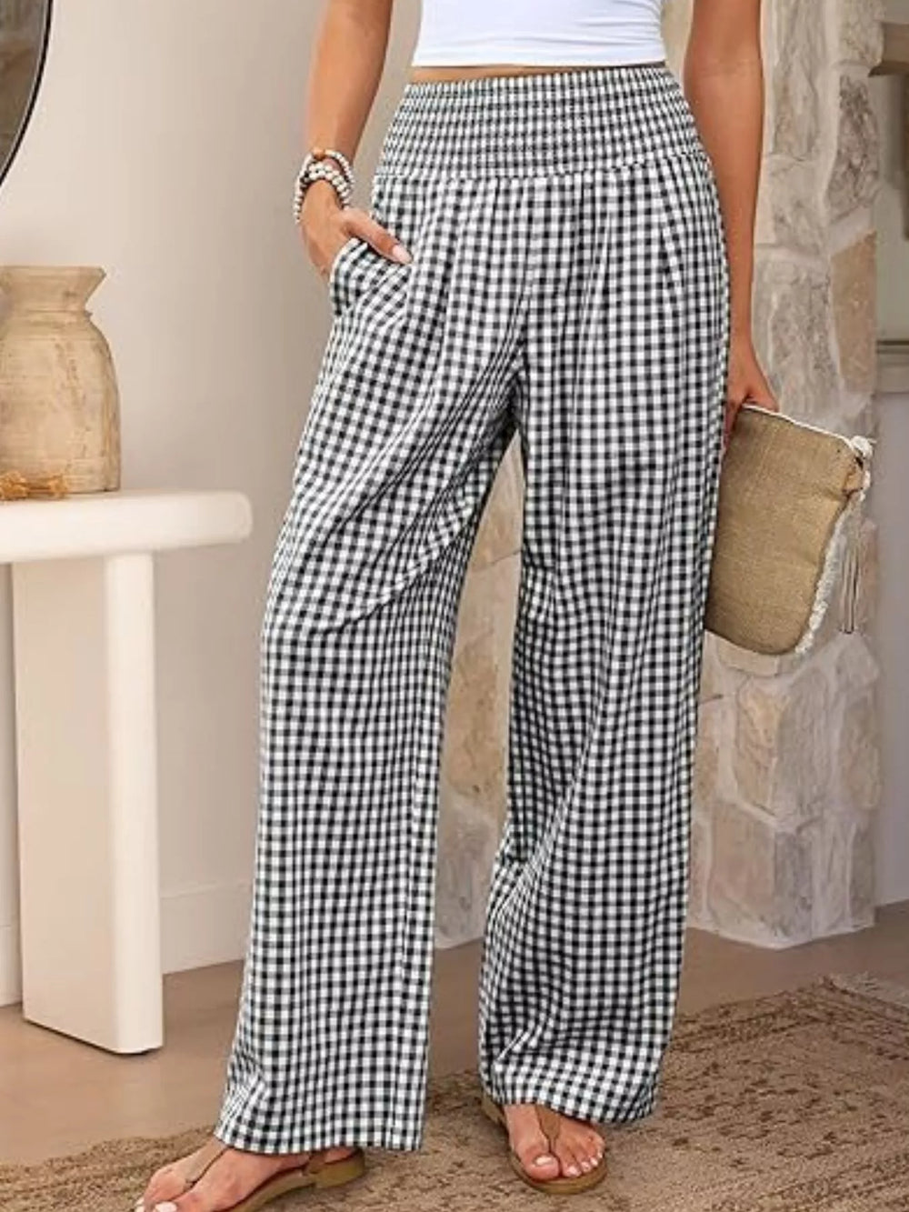 Gingham Wide Leg Pants