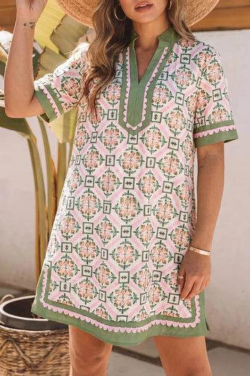Boho Floral Geometric Mini Dress