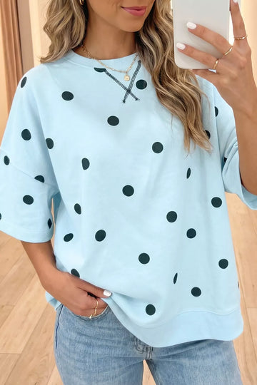 Polka Dot Print Crossed Seam Detail Oversize Tee