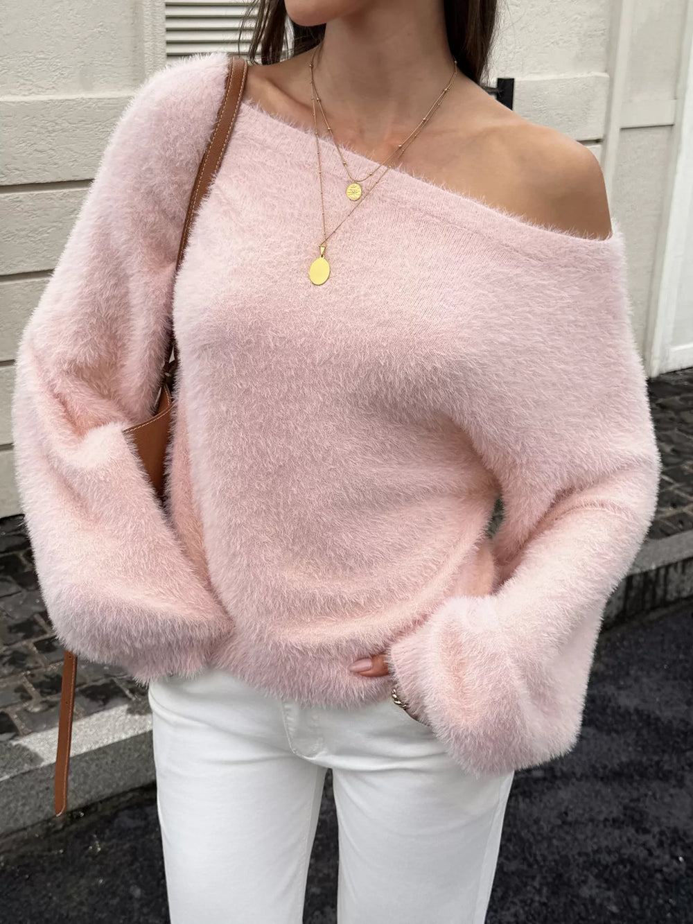 Fuzzy Boat Neck Sweater