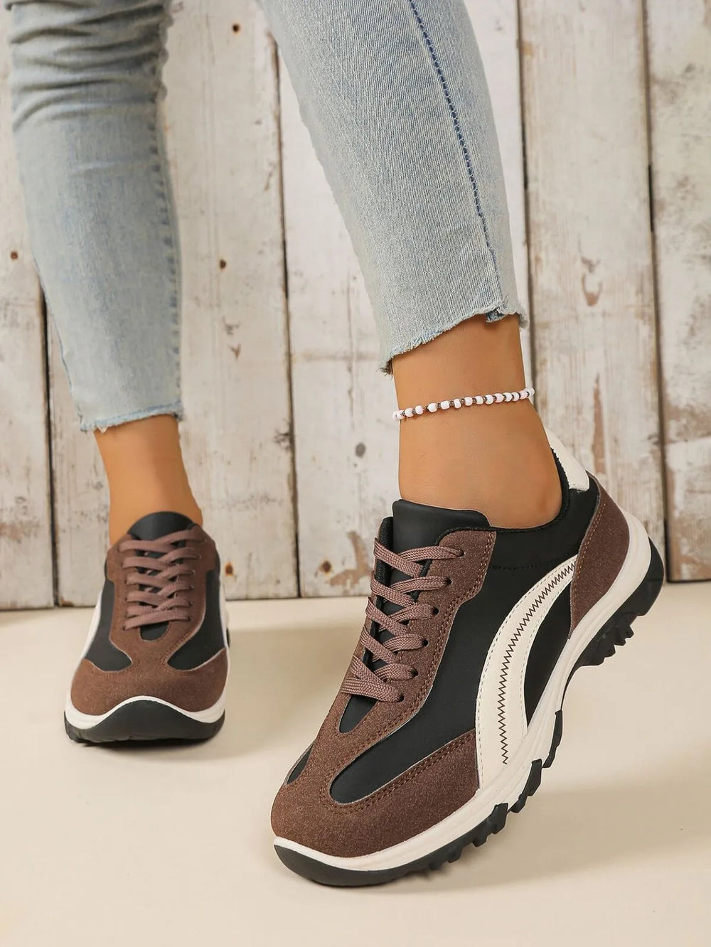 Contrast Lace-Up Athletic Sneakers