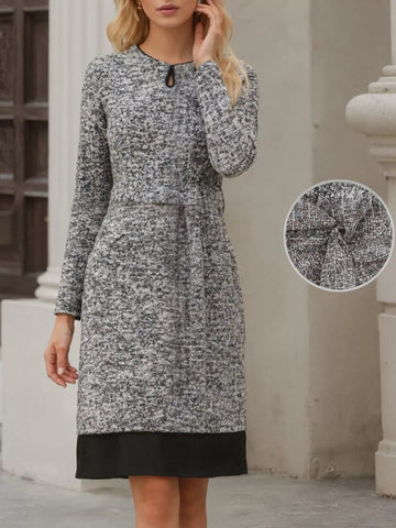 Elegant Long Sleeve Belted Shift Dress with Ruffled Hem