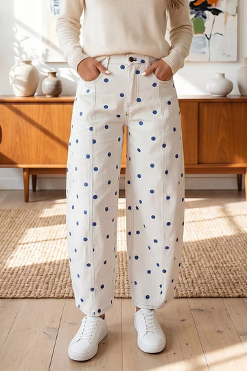 Polka Dot Wide-Leg Jeans