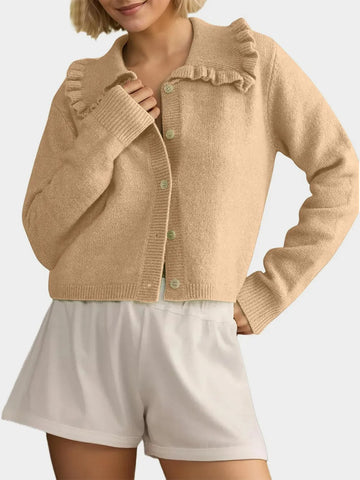 Button Up Long Sleeve Cardigan with Peter Pan Collar