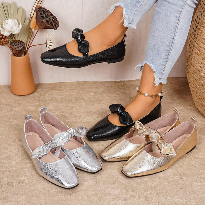 Bow Square Toe Slip Ons