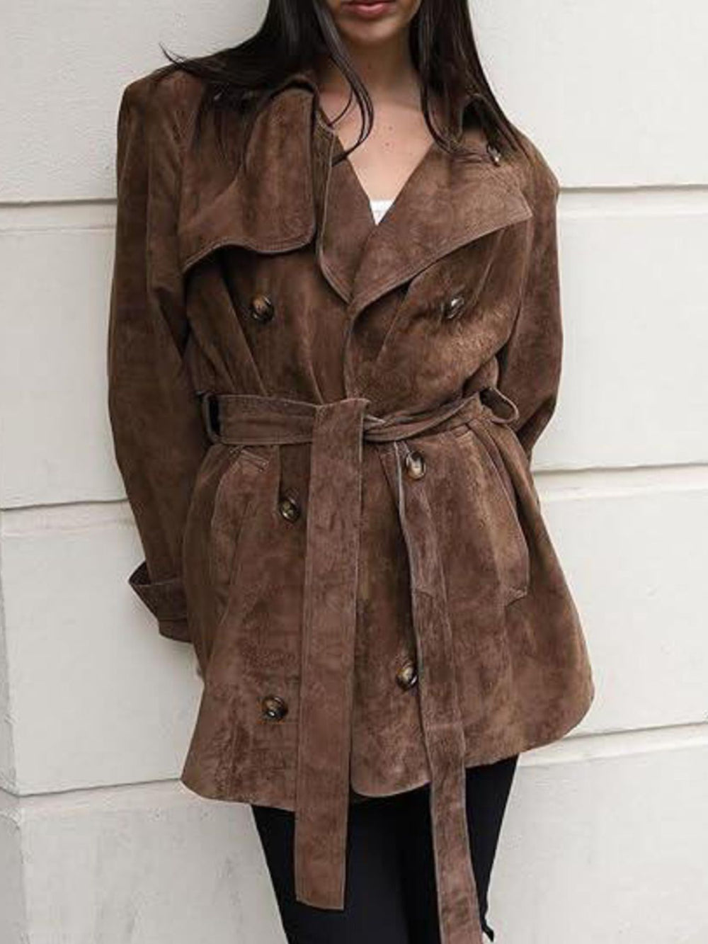 Double Breasted Tie Waist Coat