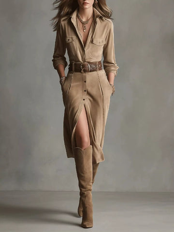 Button Up Long Sleeve Shirt Dress