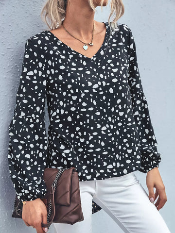 Animal Print V Neck Blouse