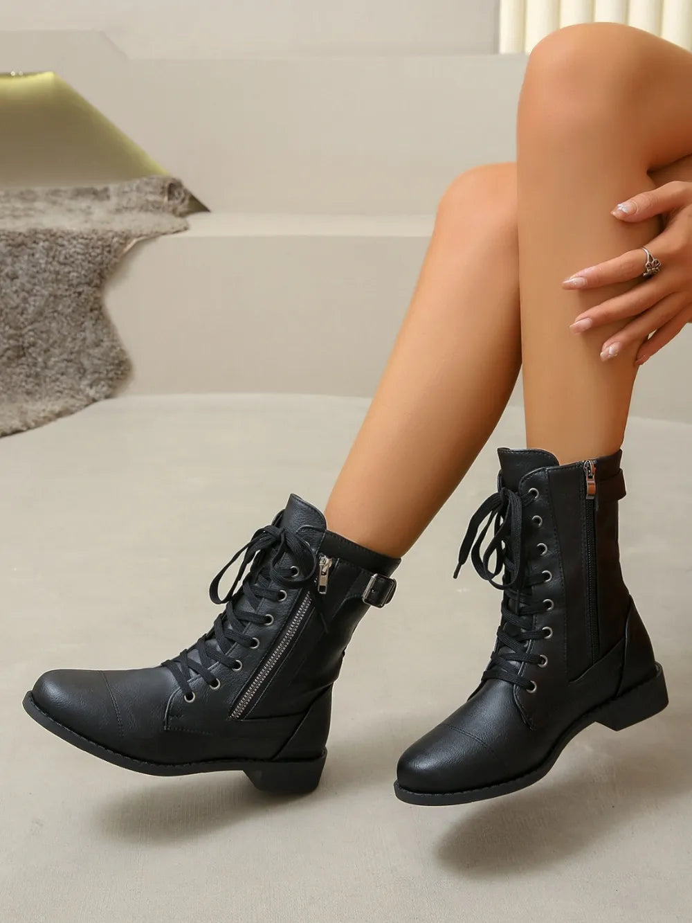PU Leather Lace Up Boots