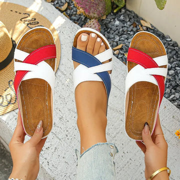 Contrast Cross Strap Wedge Sandals