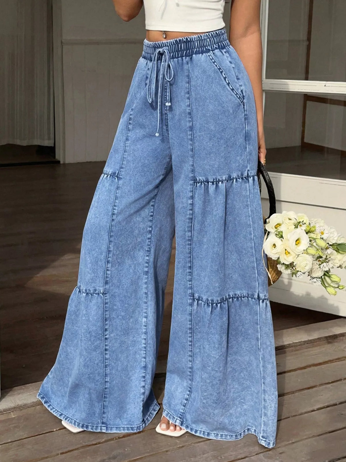 Wide-Leg Tiered Jeans